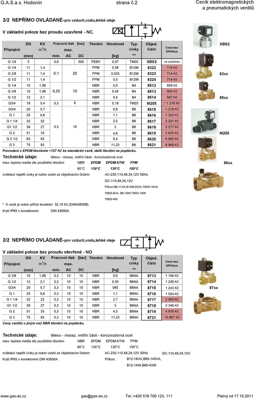 B4 8512 859 Kč G 3/8 10 1,86 0,25 10 NBR 0,45 B4 8513 902 Kč G 1/2 12 2,1 NBR 0,4 B4 8514 947 Kč 85xx G3/4 18 5,4 0,3 8 NBR 0,18 TM25 M255 * 1 216 Kč G3/4 20 5,7 NBR 0,8 B6 8615 1 218 Kč G 1 25 9,6