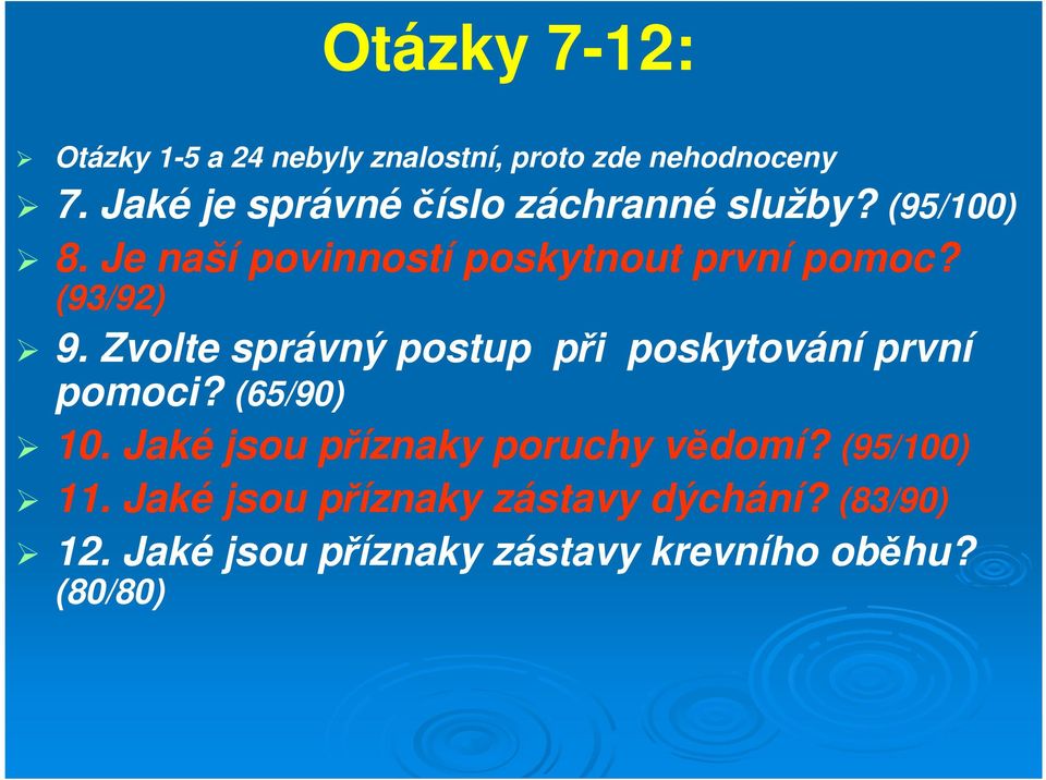 (93/92) 9. Zvolte správný postup při poskytování první pomoci? (65/90) 10.