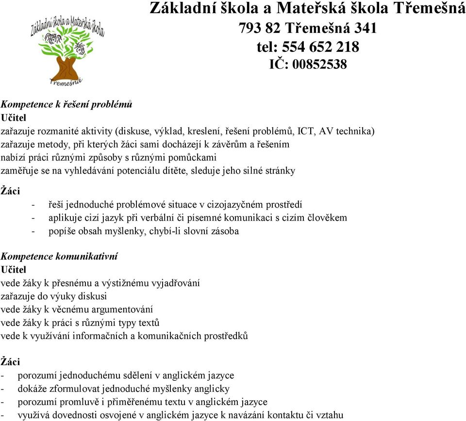 silné stránky Ţáci - řeší jednoduché problémové situace v cizojazyčném prostředí - aplikuje cizí jazyk při verbální či písemné komunikaci s cizím člověkem - popíše obsah myšlenky, chybí-li slovní