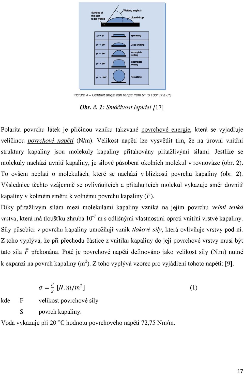 Jestliže se molekuly nachází uvnitř kapaliny, je silové působení okolních molekul v rovnováze (obr. 2).