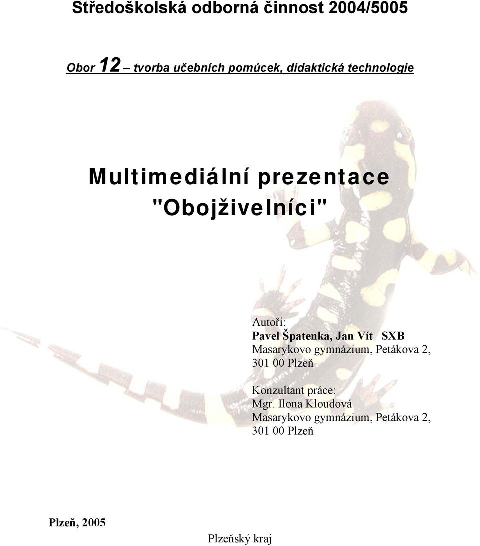 Špatenka, Jan Vít SXB Masarykovo gymnázium, Petákova 2, 301 00 Plzeň Konzultant