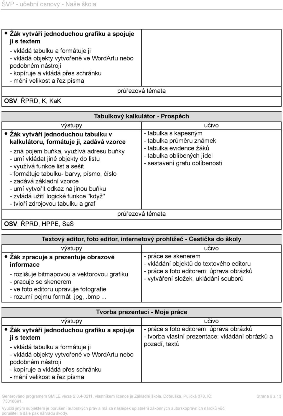 list a sešit - formátuje tabulku- barvy, písmo, číslo - zadává základní vzorce - umí vytvořit odkaz na jinou buňku - zvládá užití logické funkce "když" - tvioří zdrojovou tabulku a graf OSV: ŘPRD,