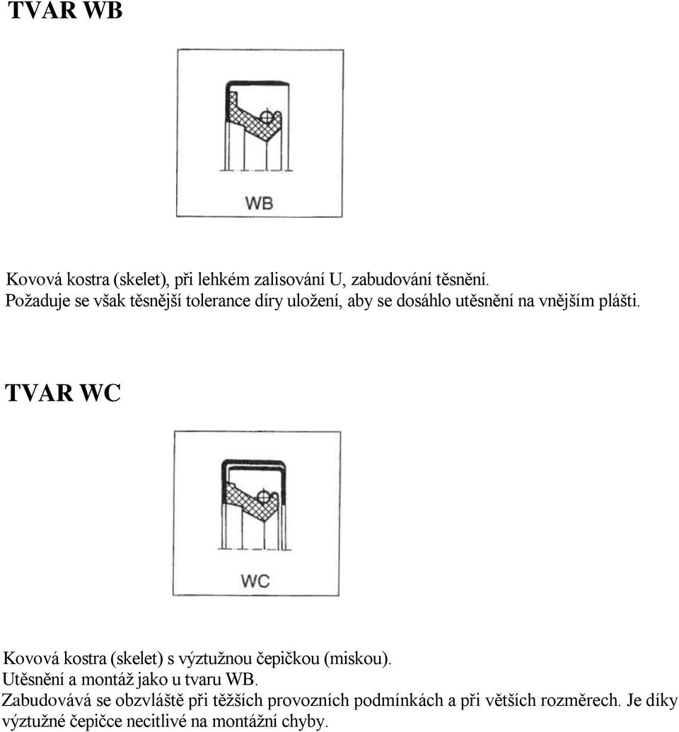 TVAR WC Kovová kostra (skelet) s výztuţnou čepičkou (miskou). Utěsnění a montáţ jako u tvaru WB.