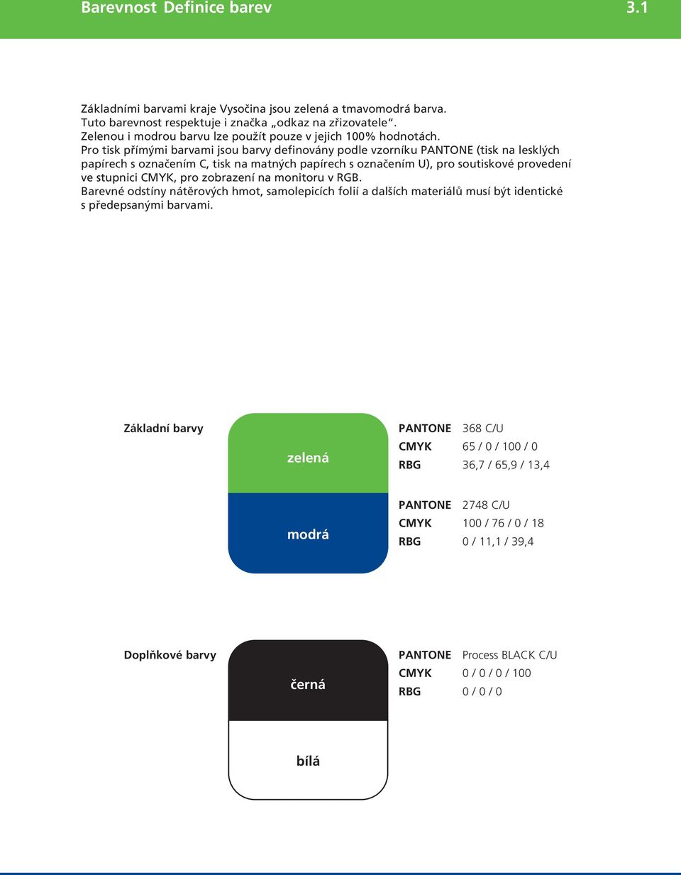 Pro tisk pfiím mi barvami jsou barvy definovány podle vzorníku PANTONE (tisk na leskl ch papírech s oznaãením C, tisk na matn ch papírech s oznaãením U), pro soutiskové provedení ve stupnici CMYK,