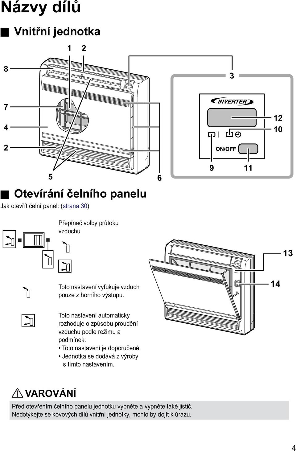 14 Toto nastavení automaticky rozhoduje o způsobu proudění vzduchu podle režimu a podmínek. Toto nastavení je doporučené.