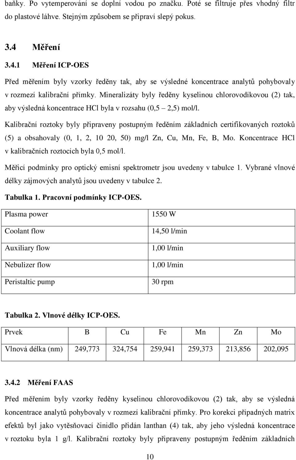 Mineralizáty byly ředěny kyselinou chlorovodíkovou (2) tak, aby výsledná koncentrace HCl byla v rozsahu (0,5 2,5) mol/l.