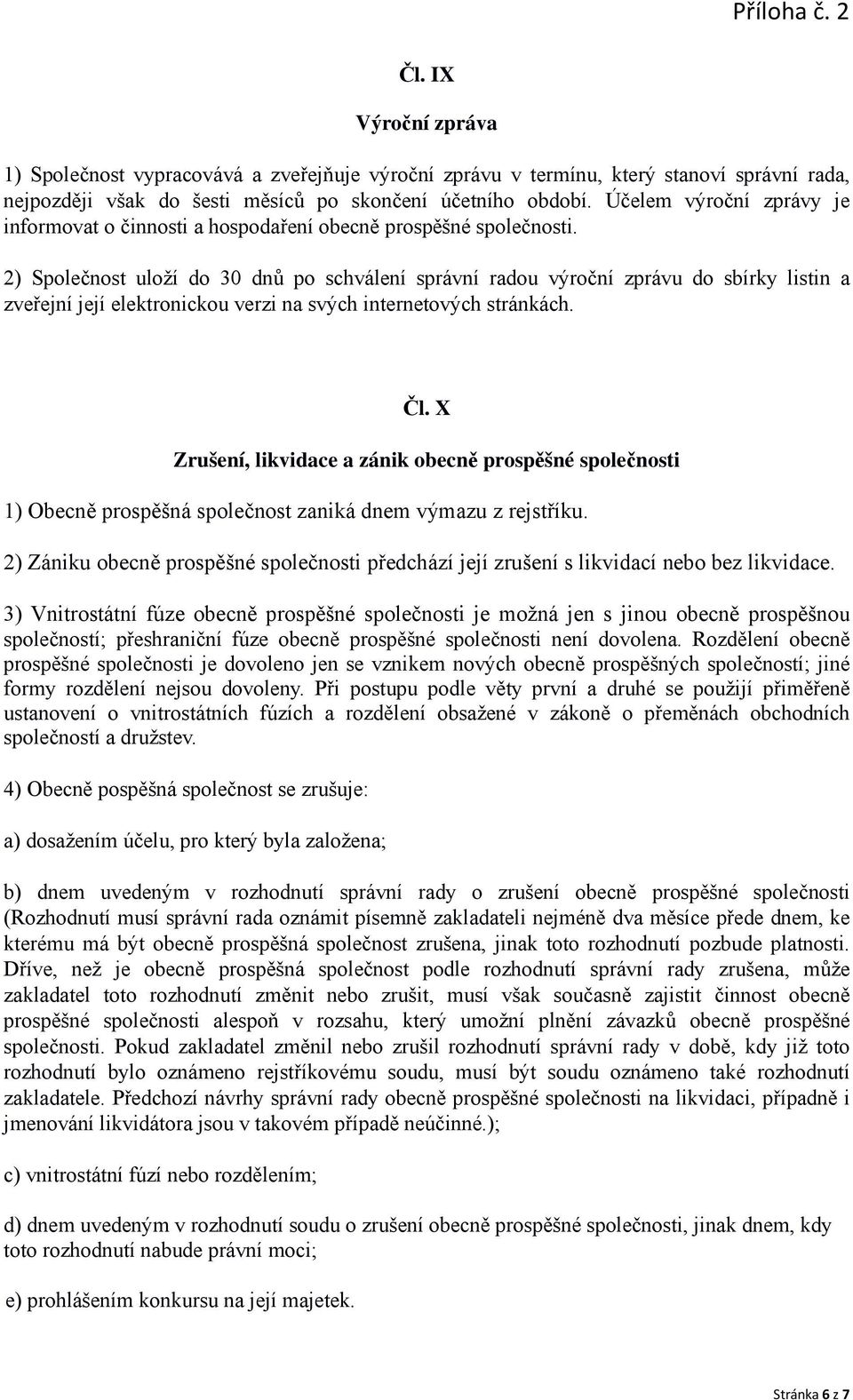 2) Společnost uloží do 30 dnů po schválení správní radou výroční zprávu do sbírky listin a zveřejní její elektronickou verzi na svých internetových stránkách. Čl.