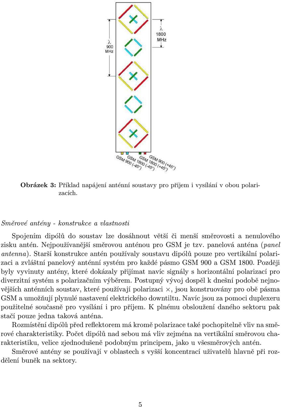 panelová anténa (panel antenna). Starší konstrukce antén používaly soustavu dipólů pouze pro vertikální polarizaci a zvláštní panelový anténní systém pro každé pásmo GSM 900 a GSM 1800.