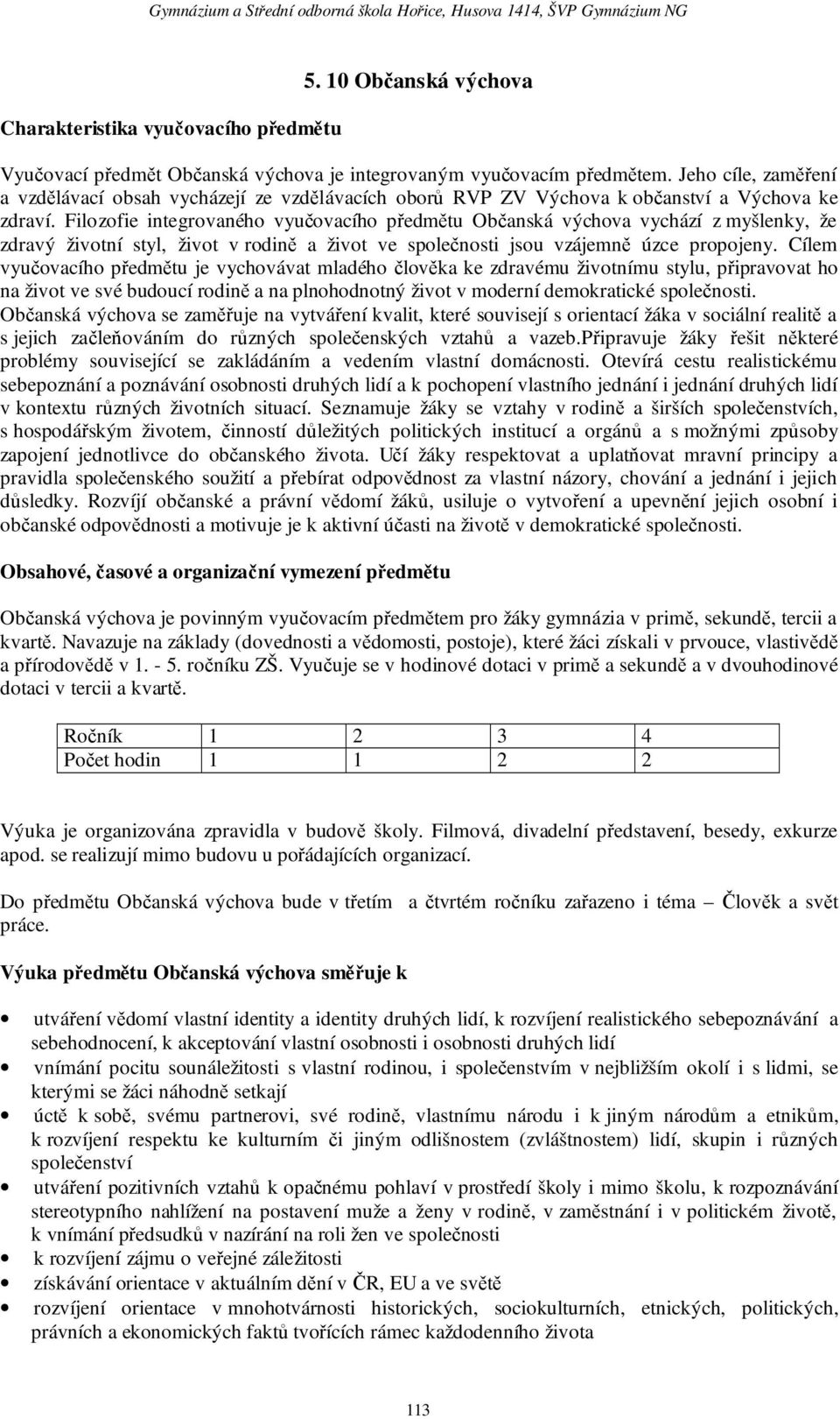 Jeho cíle, zaměření a vzdělávací obsah vycházejí ze vzdělávacích oborů RVP ZV Výchova k občanství a Výchova ke zdraví.
