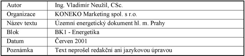 . s r.o. Název textu Územní energetický dokument hl. m.