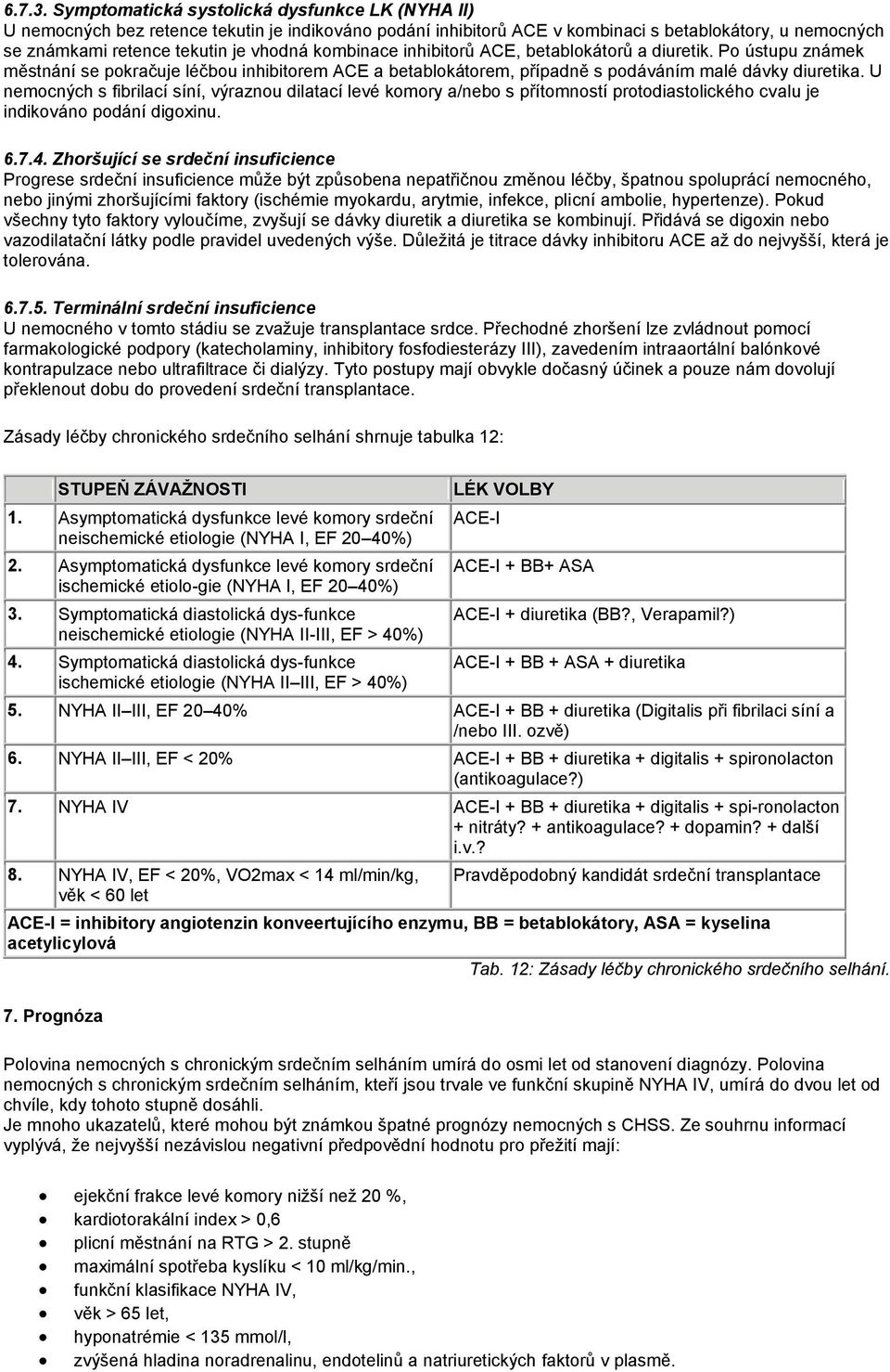 kombinace inhibitorů ACE, betablokátorů a diuretik. Po ústupu známek městnání se pokračuje léčbou inhibitorem ACE a betablokátorem, případně s podáváním malé dávky diuretika.