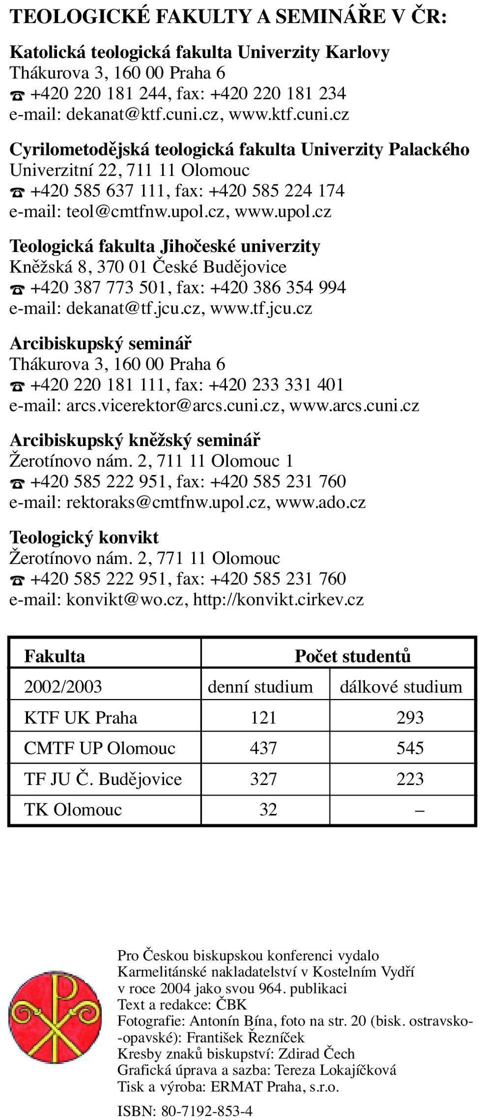 cz, www.upol.cz Teologická fakulta Jihočeské univerzity Kněžská, 30 01 České Budějovice +0 3 3 01, fax: +0 3 3 e-mail: dekanat@tf.jcu.