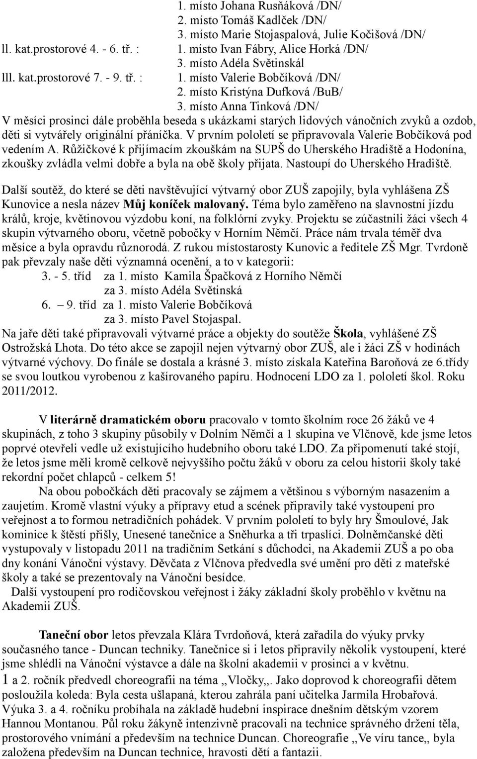 místo Anna Tinková /DN/ V měsíci prosinci dále proběhla beseda s ukázkami starých lidových vánočních zvyků a ozdob, děti si vytvářely originální přáníčka.