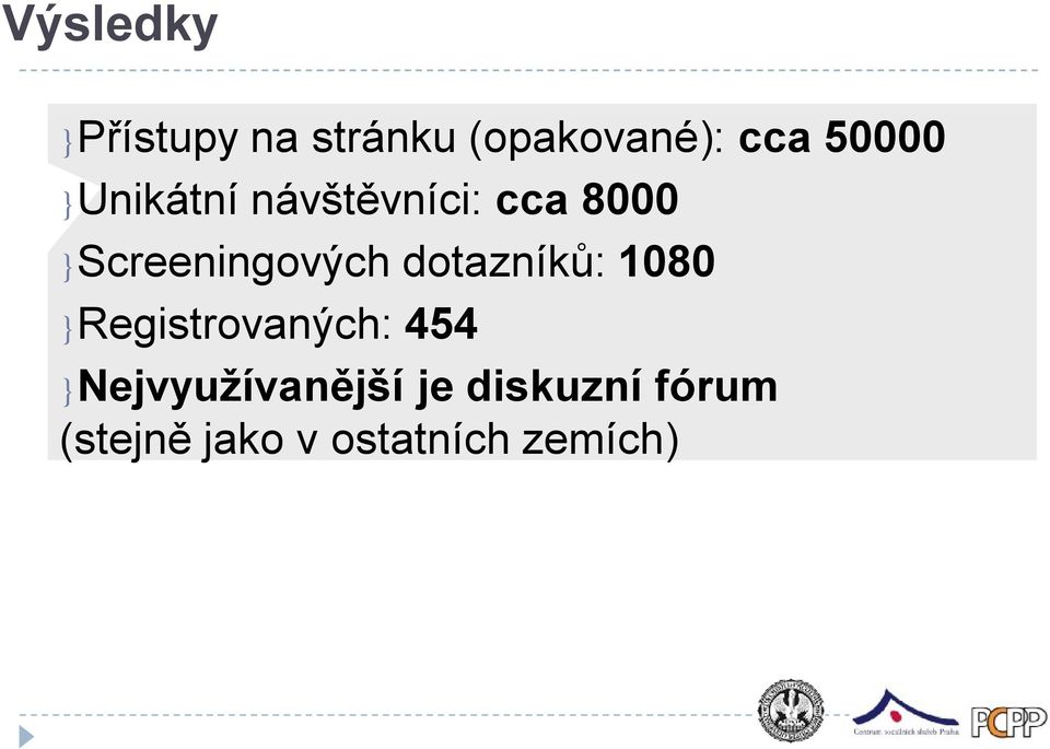 }Screeningových dotazníků: 1080 }Registrovaných: