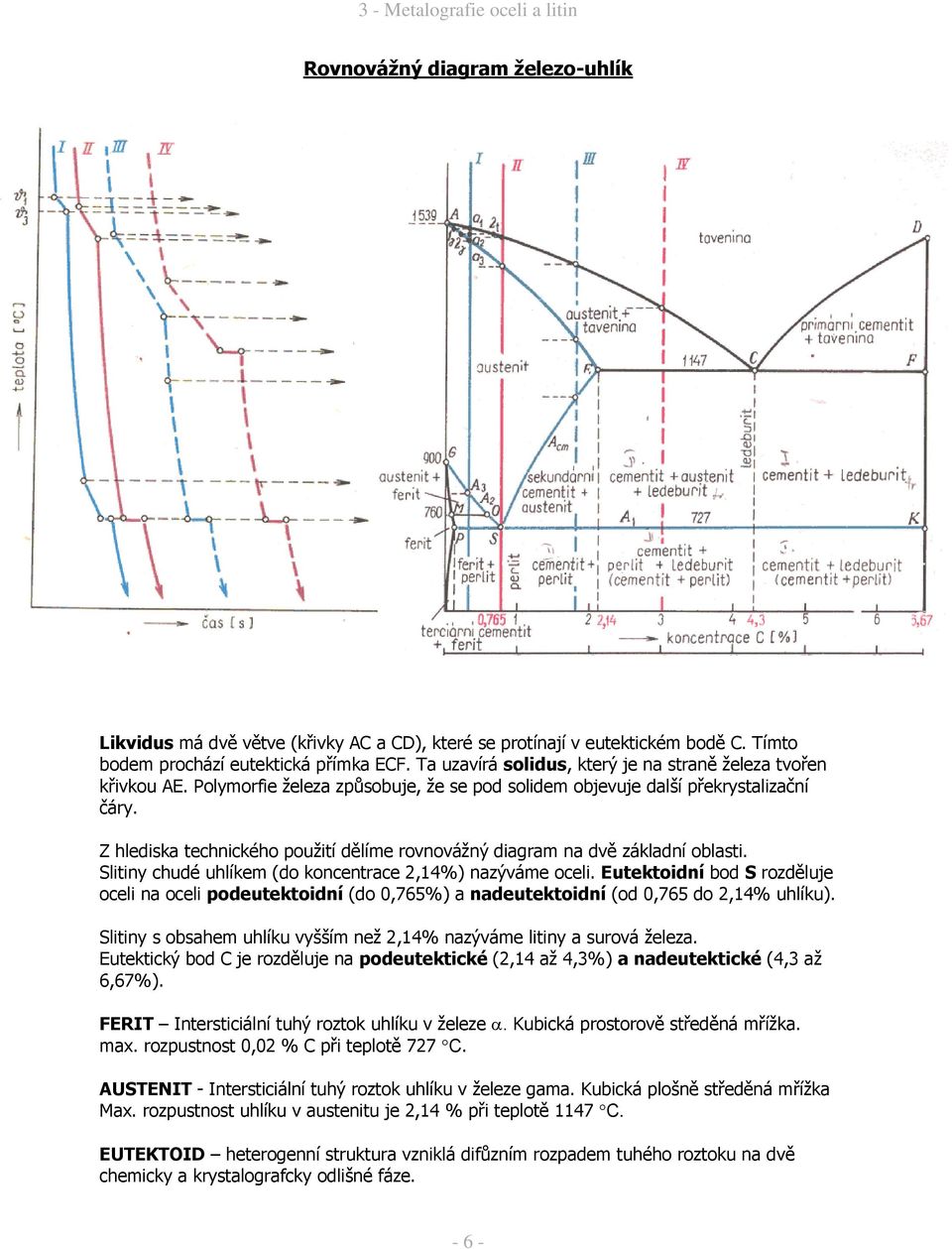 Z hlediska technického použití dělíme rovnovážný diagram na dvě základní oblasti. Slitiny chudé uhlíkem (do koncentrace 2,14%) nazýváme oceli.