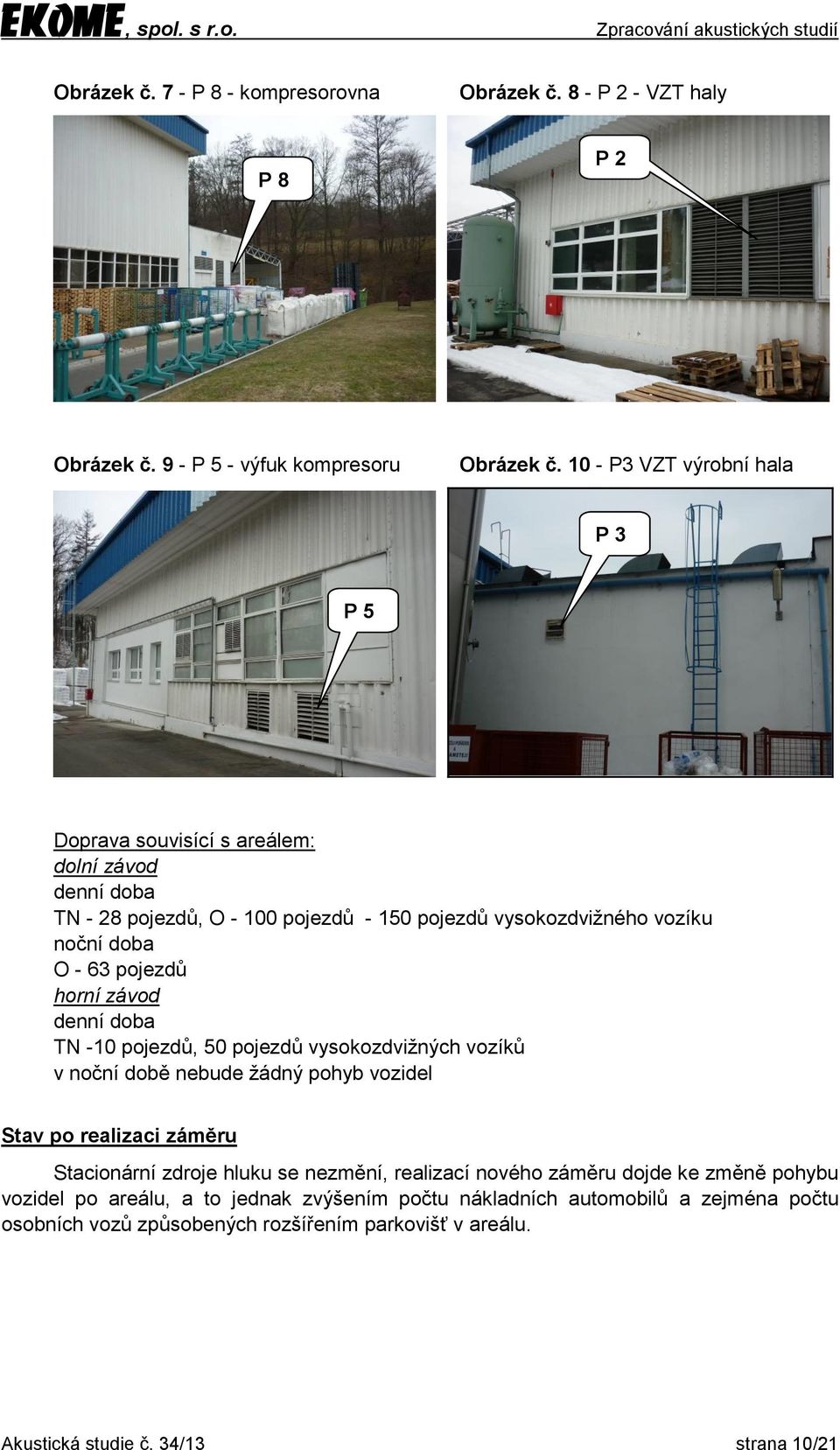 horní závod TN -10 pojezdů, 50 pojezdů vysokozdvižných vozíků v noční době nebude žádný pohyb vozidel Stav po realizaci záměru Stacionární zdroje hluku se nezmění,