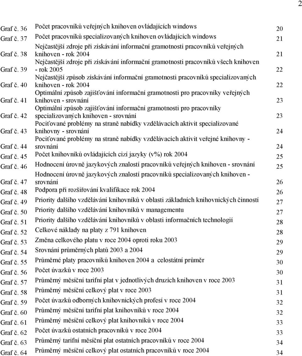 39 Nejčastější zdroje při získávání informační gramotnosti pracovníků všech knihoven - rok 2005 22 Graf č.