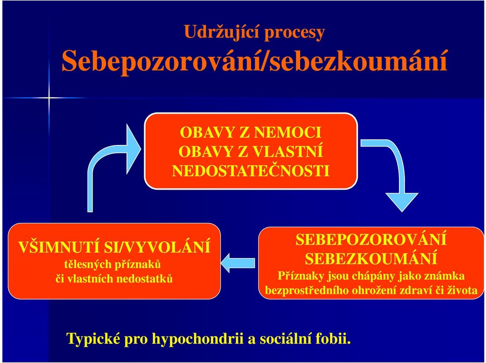 vlastních nedostatků SEBEPOZOROVÁNÍ SEBEZKOUMÁNÍ Příznaky jsou chápány jako