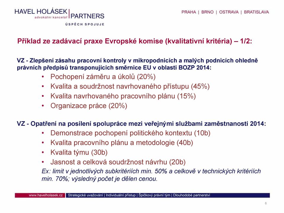 Organizace práce (20%) VZ - Opatření na posílení spolupráce mezi veřejnými službami zaměstnanosti 2014: Demonstrace pochopení politického kontextu (10b) Kvalita pracovního plánu a