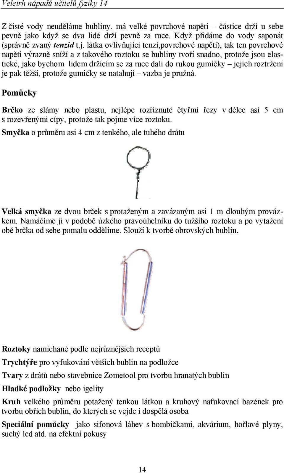 látka ovlivňující tenzi,povrchové napětí), tak ten povrchové napětí výrazně sníží a z takového roztoku se bubliny tvoří snadno, protože jsou elastické, jako bychom lidem držícím se za ruce dali do