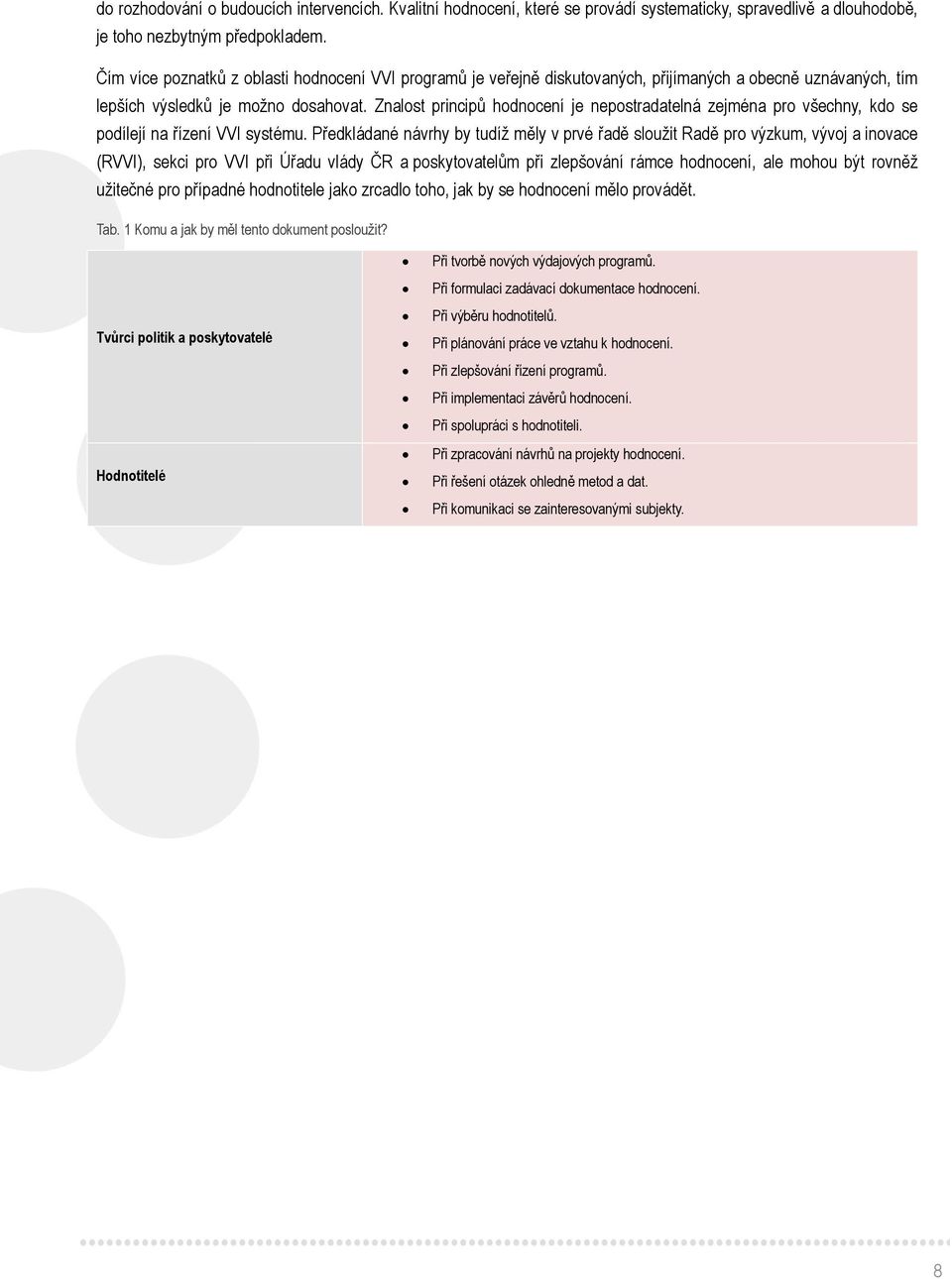 Znalost principů hodnocení je nepostradatelná zejména pro všechny, kdo se podílejí na řízení VVI systému.