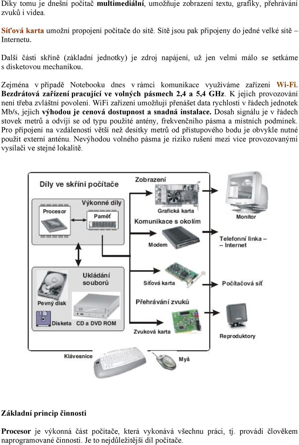 Zejména v případě Notebooku dnes v rámci komunikace využíváme zařízeni Wi-Fi. Bezdrátová zařízení pracující ve volných pásmech 2,4 a 5,4 GHz. K jejich provozování není třeba zvláštní povolení.