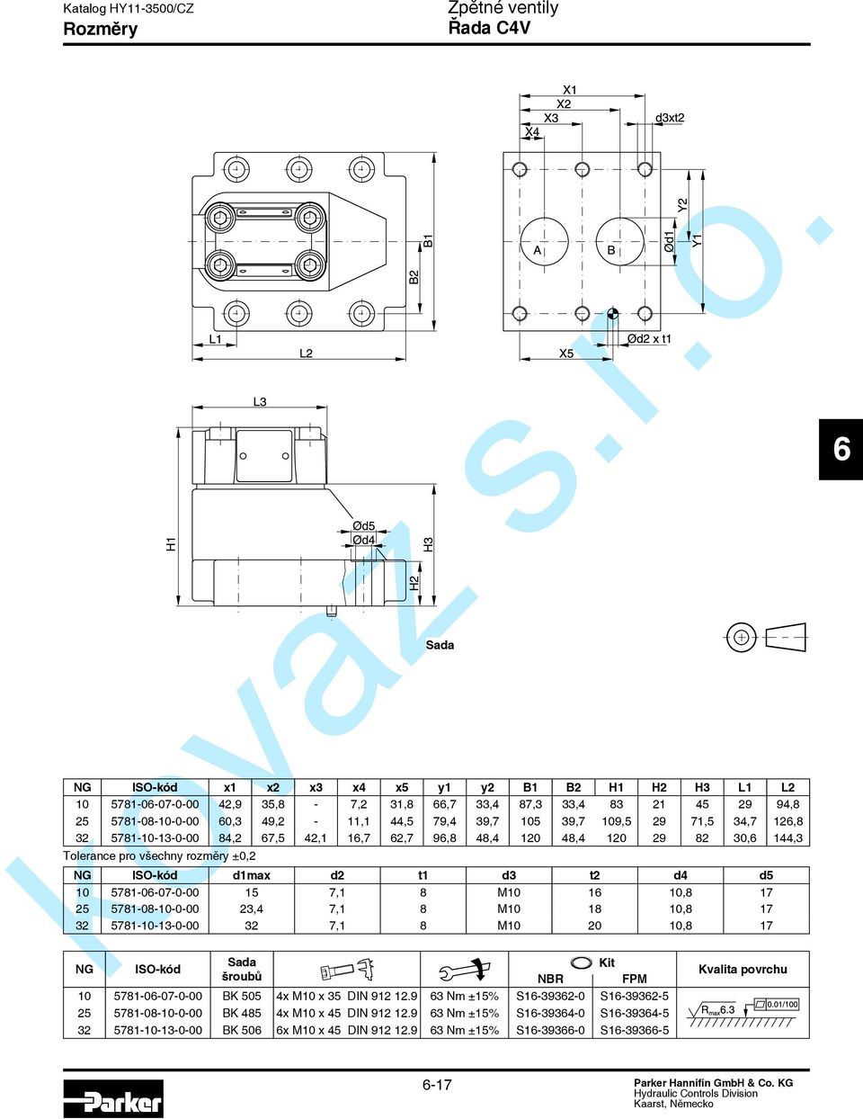 5781-0-07-0-00 15 7,1 8 M10 1 10,8 17 25 5781-08-10-0-00 23,4 7,1 8 M10 18 10,8 17 32 5781-10-13-0-00 32 7,1 8 M10 20 10,8 17 NG ISO-kód Sada šroubů NBR FPM 10 5781-0-07-0-00 BK 505 4x M10 x 35 DIN