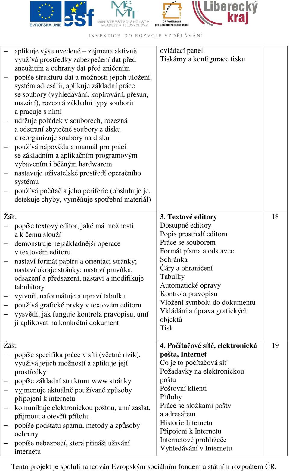 soubory na disku používá nápovědu a manuál pro práci se základním a aplikačním programovým vybavením i běžným hardwarem nastavuje uživatelské prostředí operačního systému používá počítač a jeho