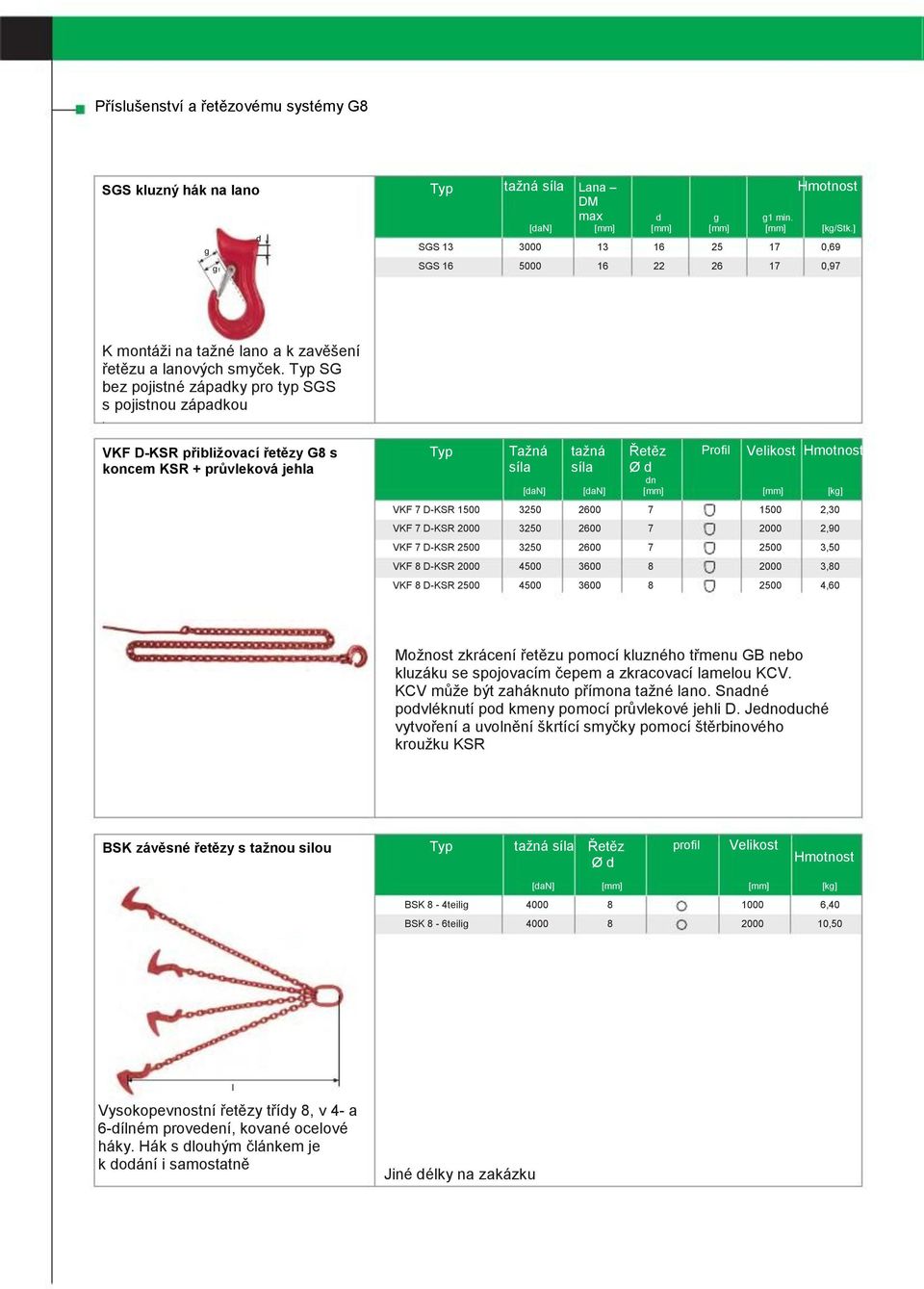 VKF D-KSR přibižovací řetězy G s koncem KSR + průveková jeha Tažná sía tažná sía Řetěz Ø n Profi Veikost VKF D-KSR 1500 3250 2600 1500 2,30 VKF D-KSR 3250 2600 2,90 VKF D-KSR 3250 2600 3,50 VKF D-KSR