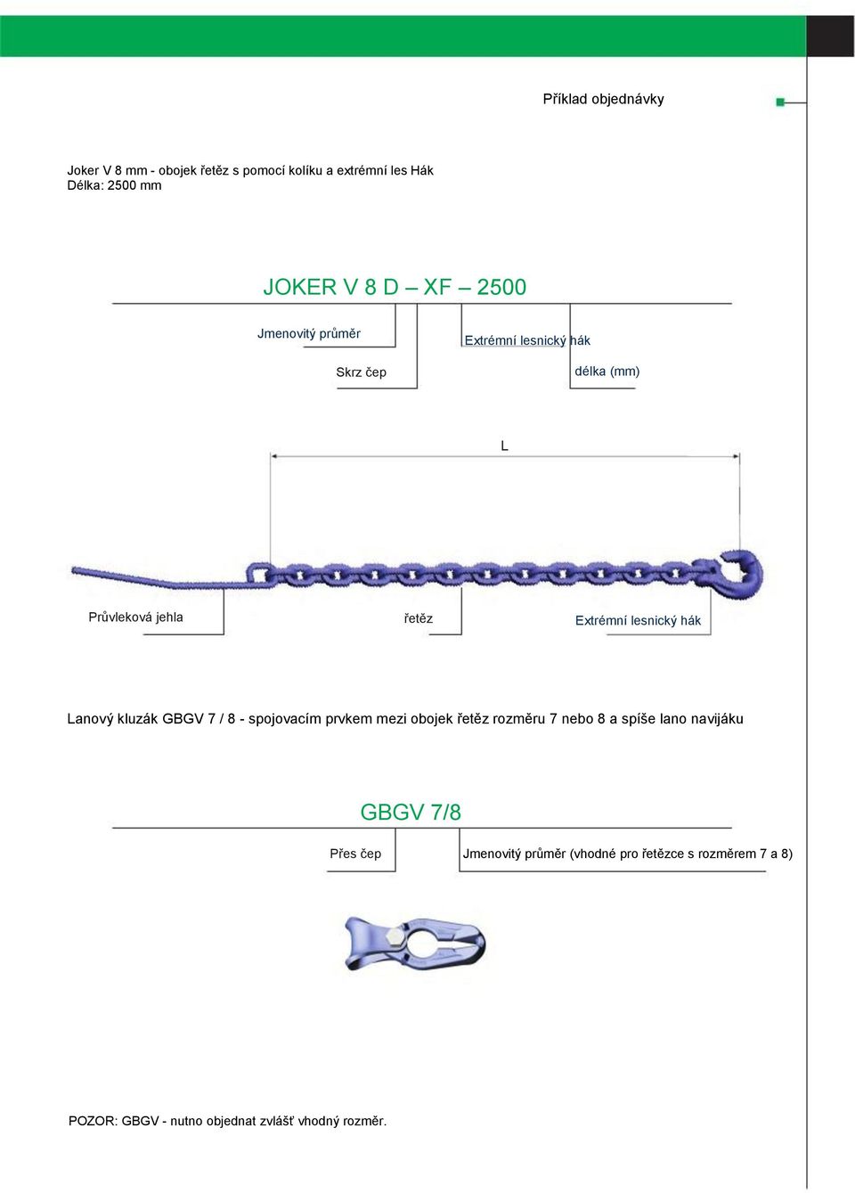 Lanový kuzák GBGV / - spojovacím prvkem mezi obojek řetěz rozměru nebo a spíše ano navijáku GBGV /