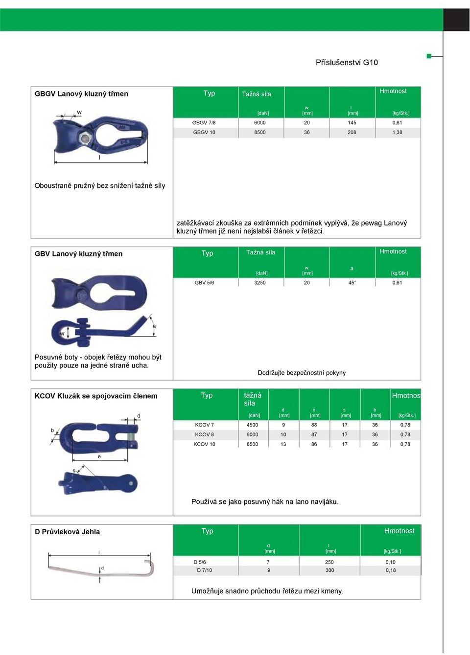 GBV Lanový kuzný třmen Tažná sía w GBV 5/6 3250 20 45 0,61 a w a Posuvné boty - obojek řetězy mohou být použity pouze na jené straně ucha.