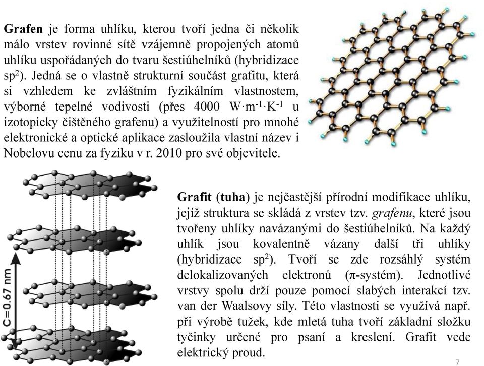 pro mnohé elektronické a optické aplikace zasloužila vlastní název i Nobelovu cenu za fyziku v r. 2010 pro své objevitele.