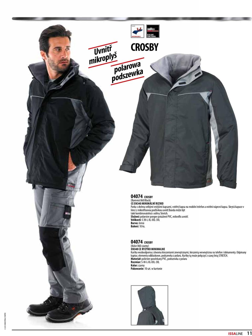 Složení: polyester pongee potažené PVC, mikroflis uvnitř. Velikosti: S-M-L-XL-XXL-3XL Barva: černá Balení: 10 ks.