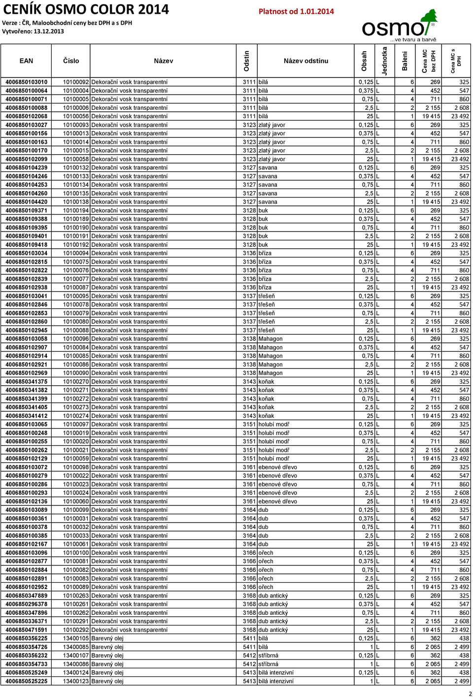 415 23 492 4006850103027 10100093 Dekorační vosk transparentní 3123 zlatý javor 0,125 L 6 269 325 4006850100156 10100013 Dekorační vosk transparentní 3123 zlatý javor 0,375 L 4 452 547 4006850100163