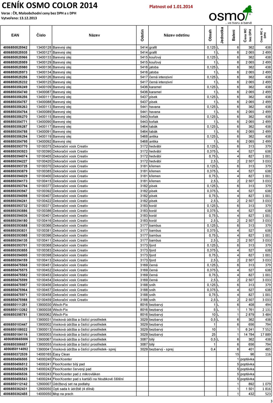 499 4006850525256 13400126 Barevný olej 5417 černá intenzivní 0,125 L 6 362 438 4006850525232 13400125 Barevný olej 5417 černá intenzivní 1 L 6 2 065 2 499 4006850356249 13400109 Barevný olej 5436