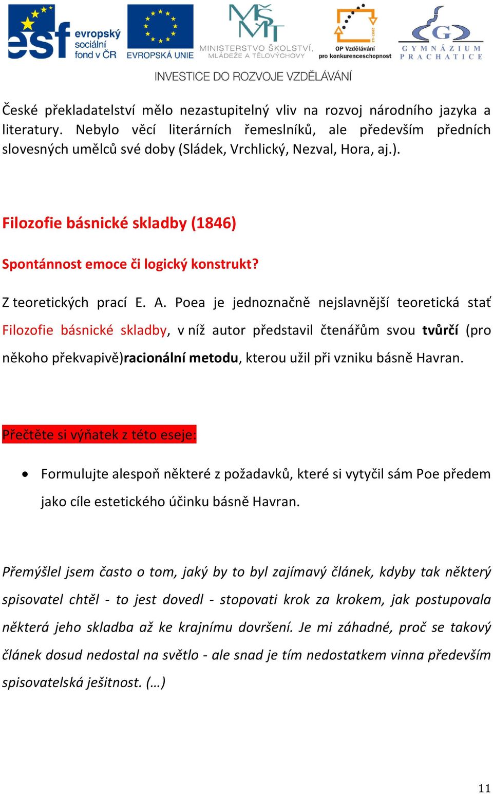 Z teoretických prací E. A.