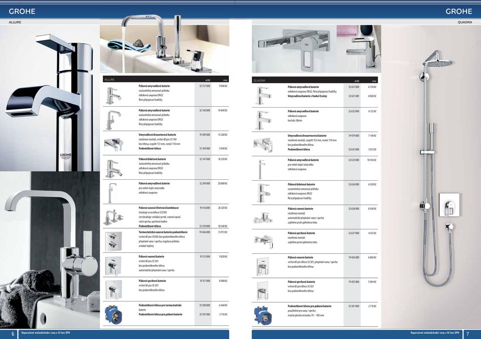 dvouotorová baterie 19 309 000 15 260 Kč, vrchní díl pro 33 769 bez tělesa, rozpětí 172 mm, rozteč 110 mm Podomítkové těleso 33 769 000 5 040 Kč Umyvadlová dvouotvorová baterie 19 479 000 7 140 Kč,