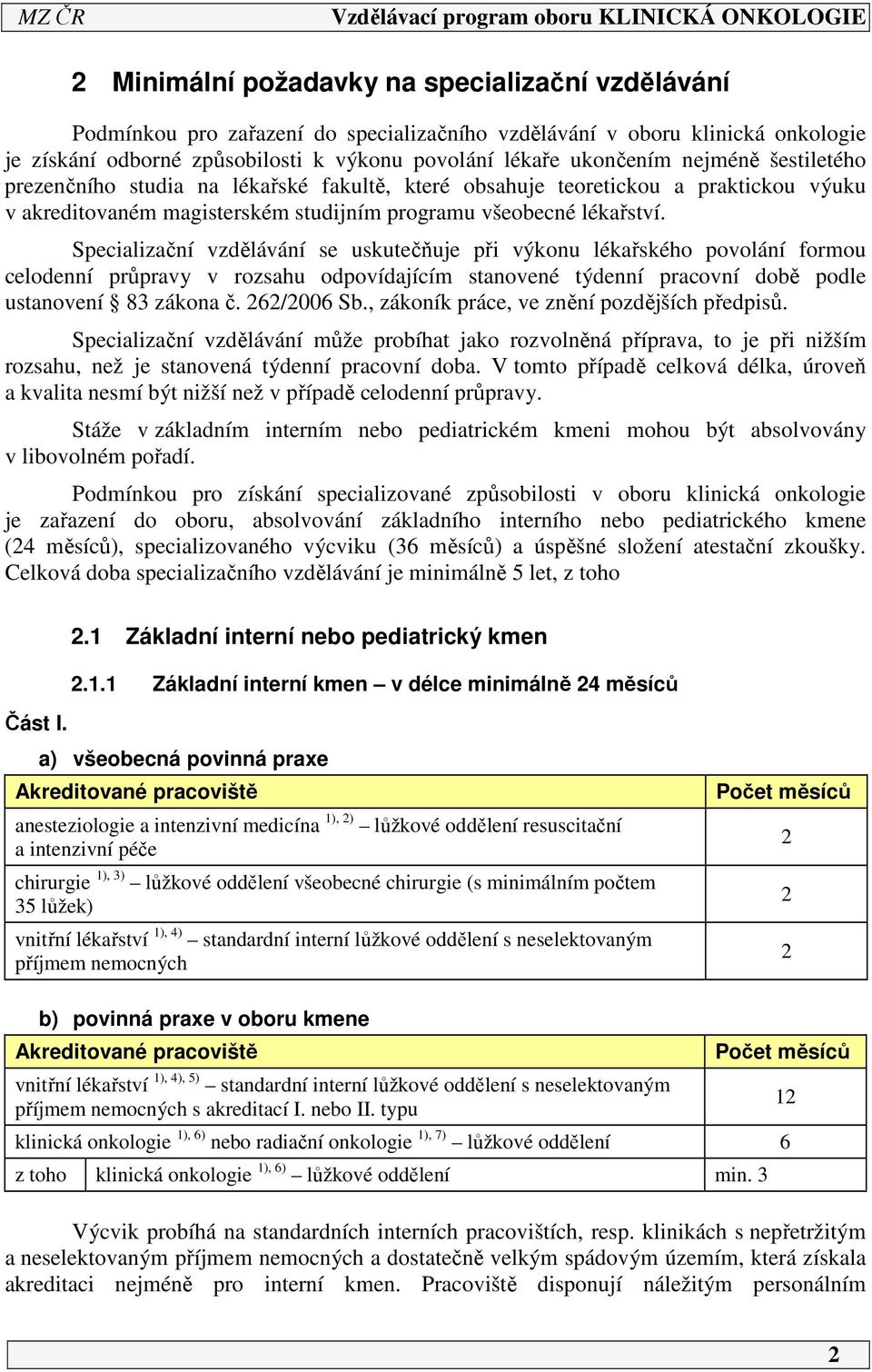 Specializační vzdělávání se uskutečňuje při výkonu lékařského povolání formou celodenní průpravy v rozsahu odpovídajícím stanovené týdenní pracovní době podle ustanovení 83 zákona č. 262/2006 Sb.