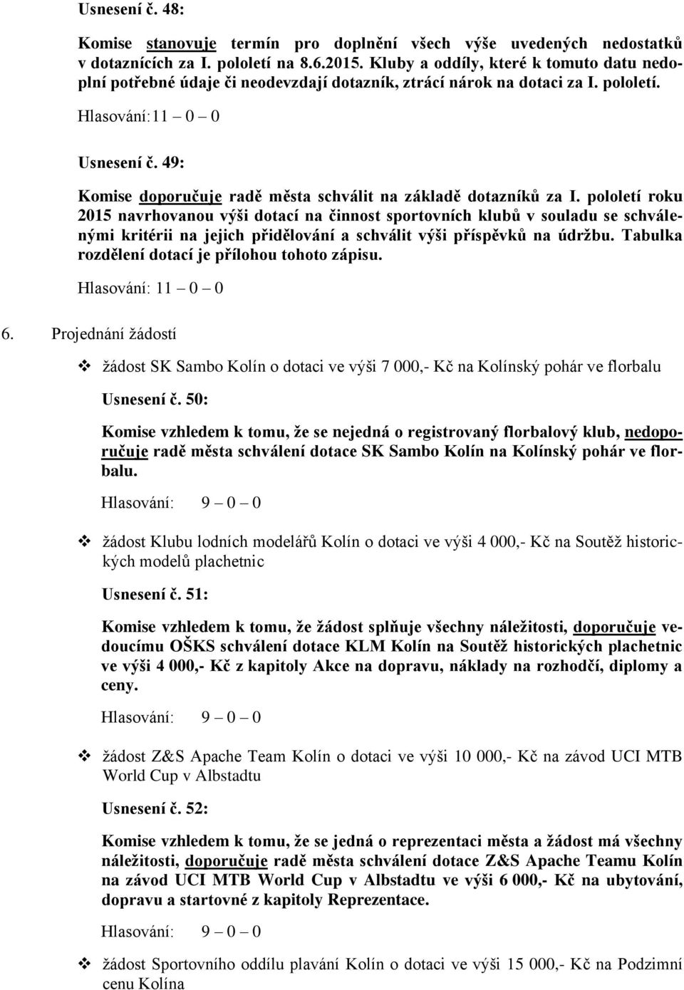 49: Komise doporučuje radě města schválit na základě dotazníků za I.