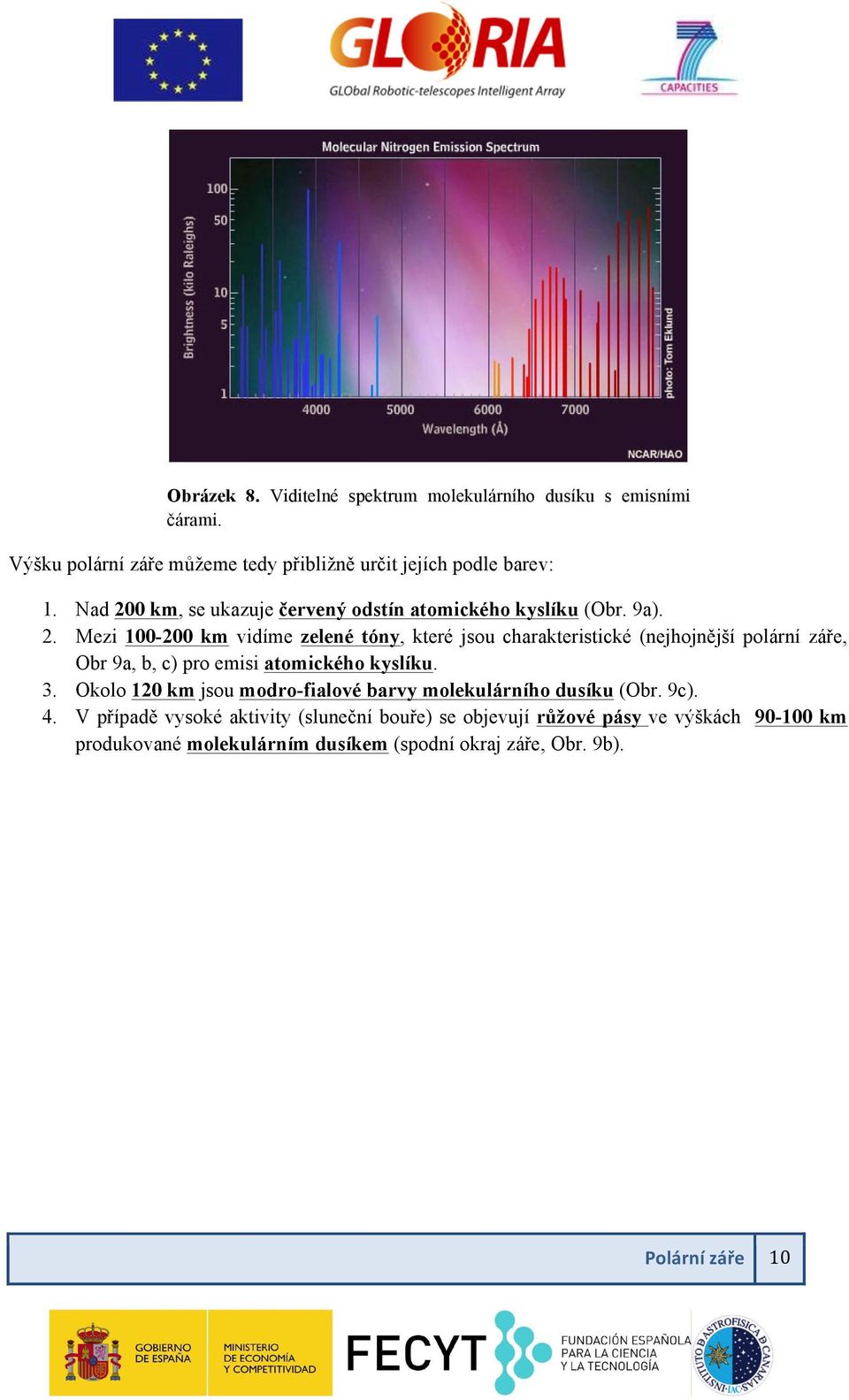 3. Okolo 120 km jsou modro-fialové barvy molekulárního dusíku (Obr. 9c). 4.
