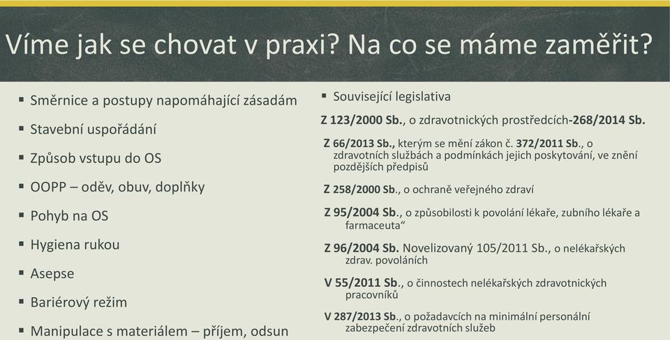 Související legislativa Z 123/2000 Sb., o zdravotnických prostředcích-268/2014 Sb. Z 66/2013 Sb., kterým se mění zákon č. 372/2011 Sb.