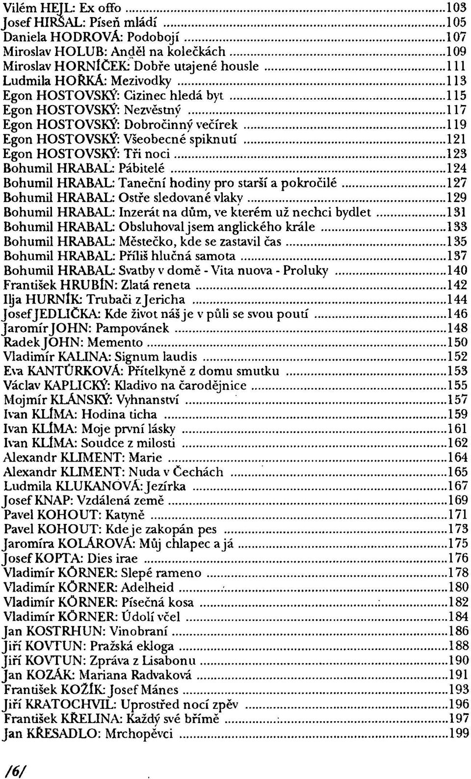 124 Bohumil HRABAL: Taneční hodiny pro starší a pokročilé 127 Bohumil HRABAL: Ostře sledované vlaky 129 Bohumil HRABAL: Inzerát na dům, ve kterém už nechci bydlet 131 Bohumil HRABAL: Obsluhovaljsem