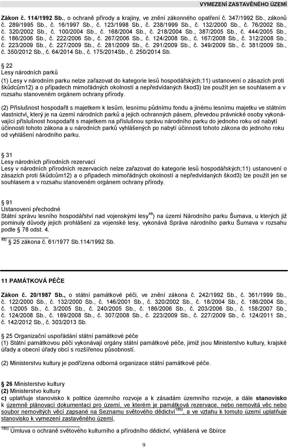 , č. 223/2009 Sb., č. 227/2009 Sb., č. 281/2009 Sb., č. 291/2009 Sb., č. 349/2009 Sb., č. 381/2009 Sb., č. 350/2012 Sb., č. 64/2014 Sb., č. 175/2014Sb., č. 250/2014 Sb.
