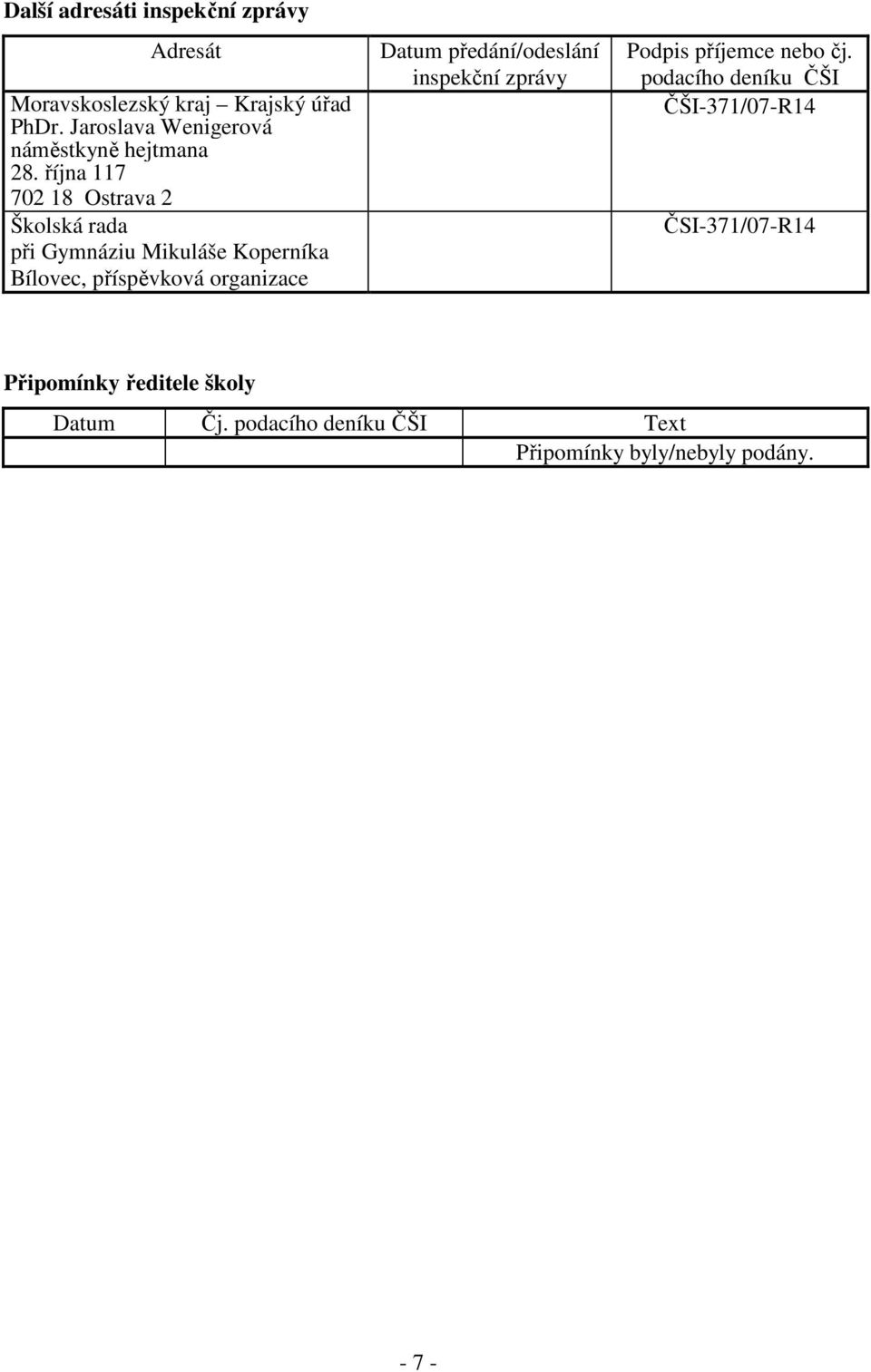 íjna 117 702 18 Ostrava 2 Školská rada pi Gymnáziu Mikuláše Koperníka Bílovec, píspvková organizace Datum