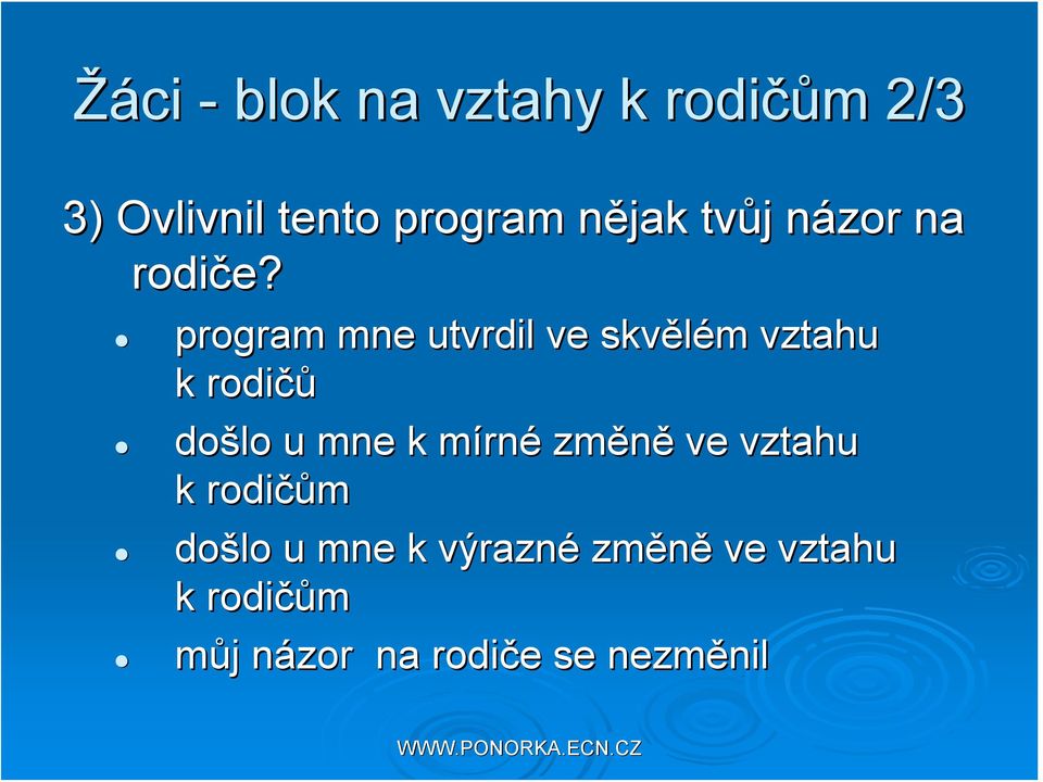 program mne utvrdil ve skvělém m vztahu k rodičů došlo u mne k mírné