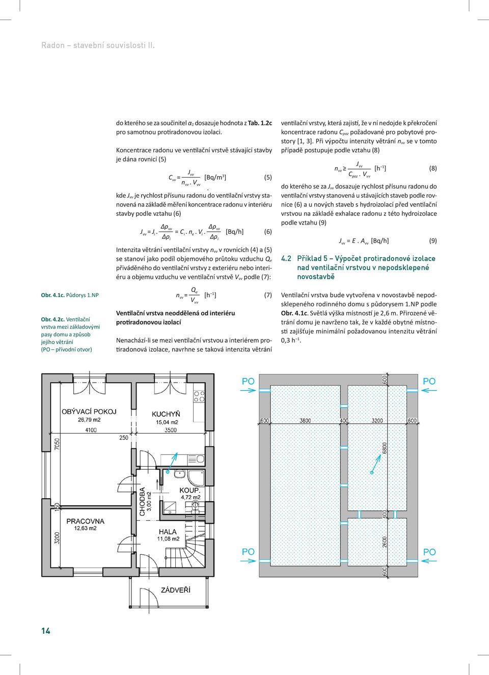 kde Jvv je rychlost přísunu radonu do ventilační vrstvy stanovená na základě měření koncentrace radonu v interiéru stavby podle vztahu (6) Jvv = Ji. Δρvv Δρvv [Bq/h] = Ci. ne. Vi. Δρi Δρi Obr. 4.2c.