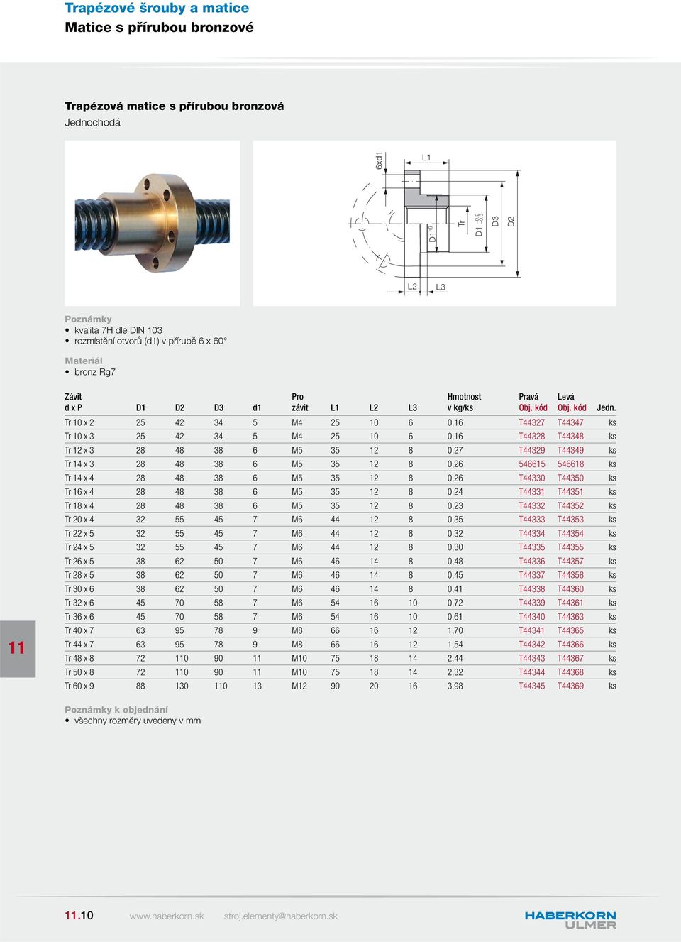 Tr 10 x 2 25 42 34 5 M4 25 10 6 0,16 T44327 T44347 ks Tr 10 x 3 25 42 34 5 M4 25 10 6 0,16 T44328 T44348 ks Tr 12 x 3 28 48 38 6 M5 35 12 8 0,27 T44329 T44349 ks Tr 14 x 3 28 48 38 6 M5 35 12 8 0,26