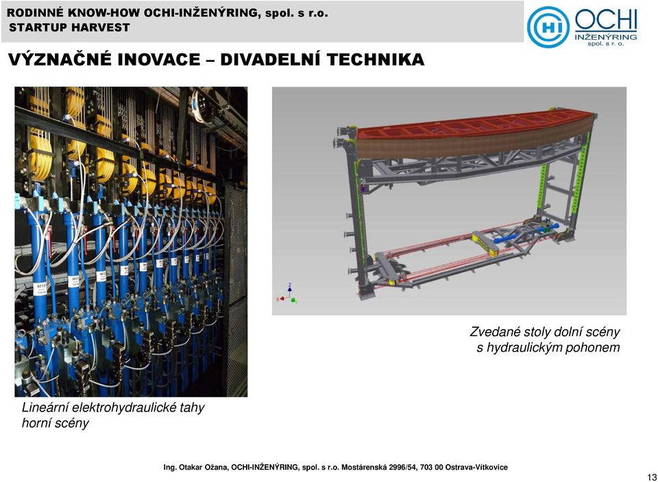 scény s hydraulickým pohonem