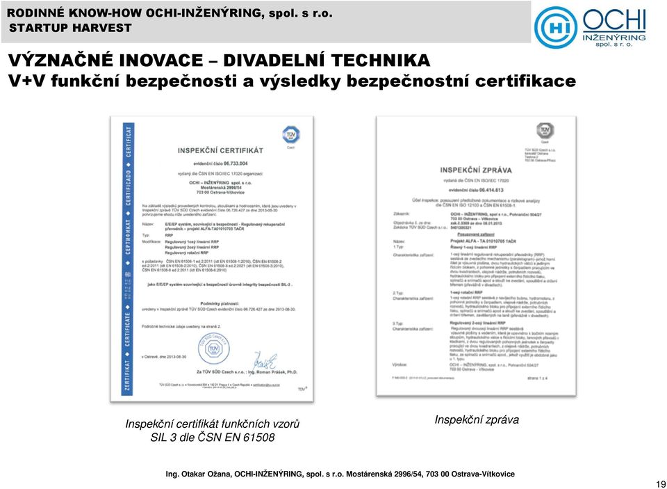 certifikace Inspekční certifikát funkčních