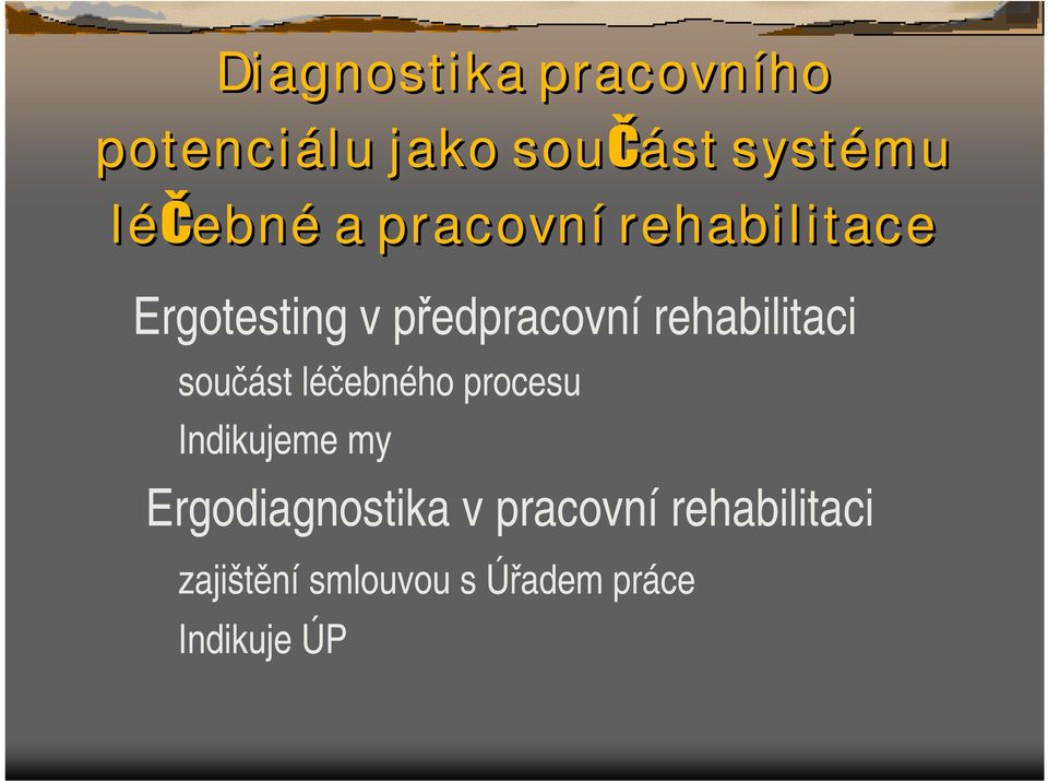 součást léčebného procesu Indikujeme my Ergodiagnostika v